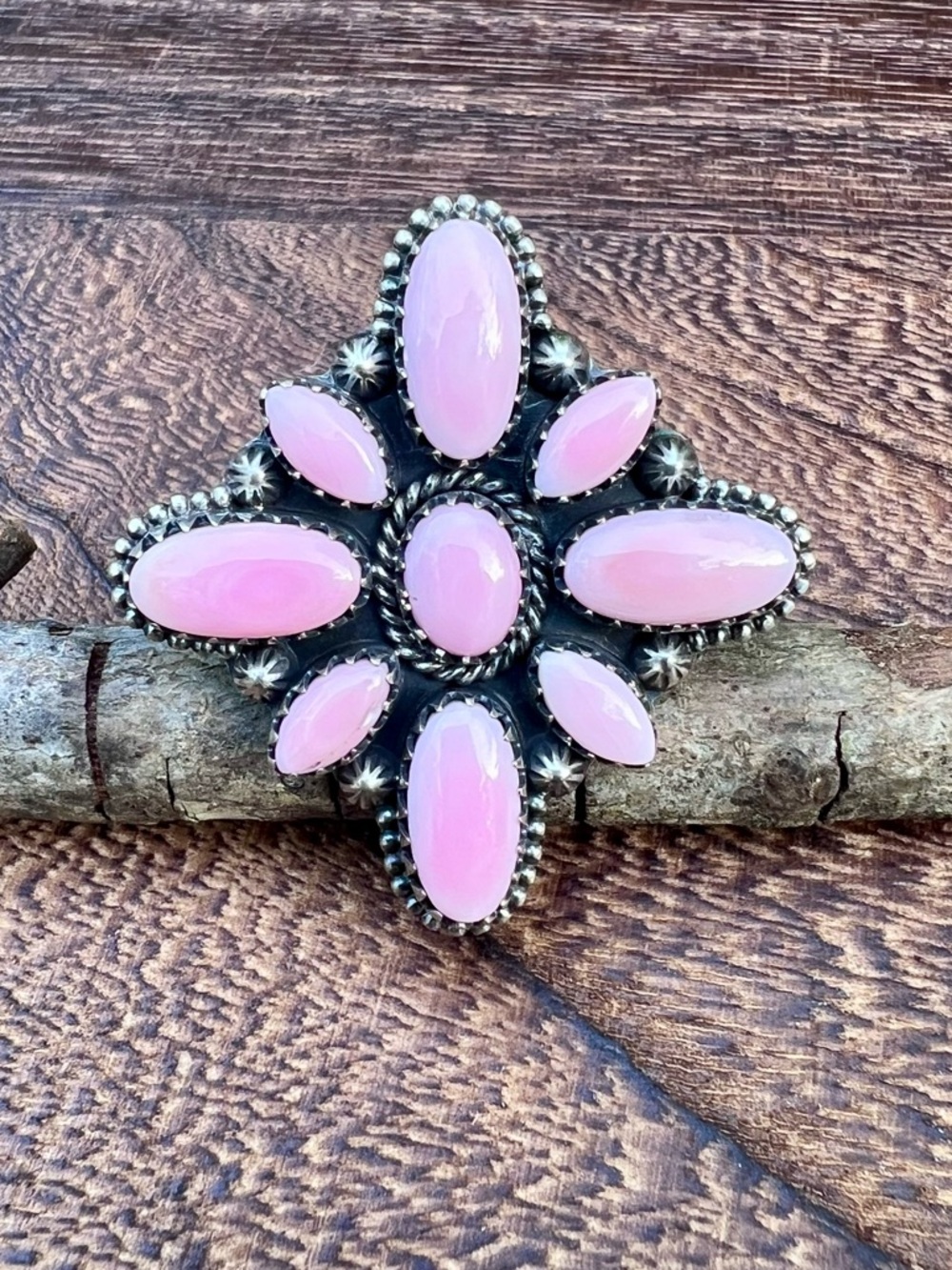 Pink Conch Cluster Ring Sterling Silver Statement Size 8.75